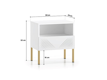 Szafka nocna Clearing biały mat nózki metalowe złote