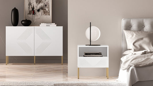 Szafka nocna Clearing biały mat nózki metalowe złote