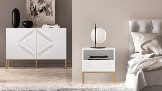 Szafka nocna Clearing biały mat podstawa złota