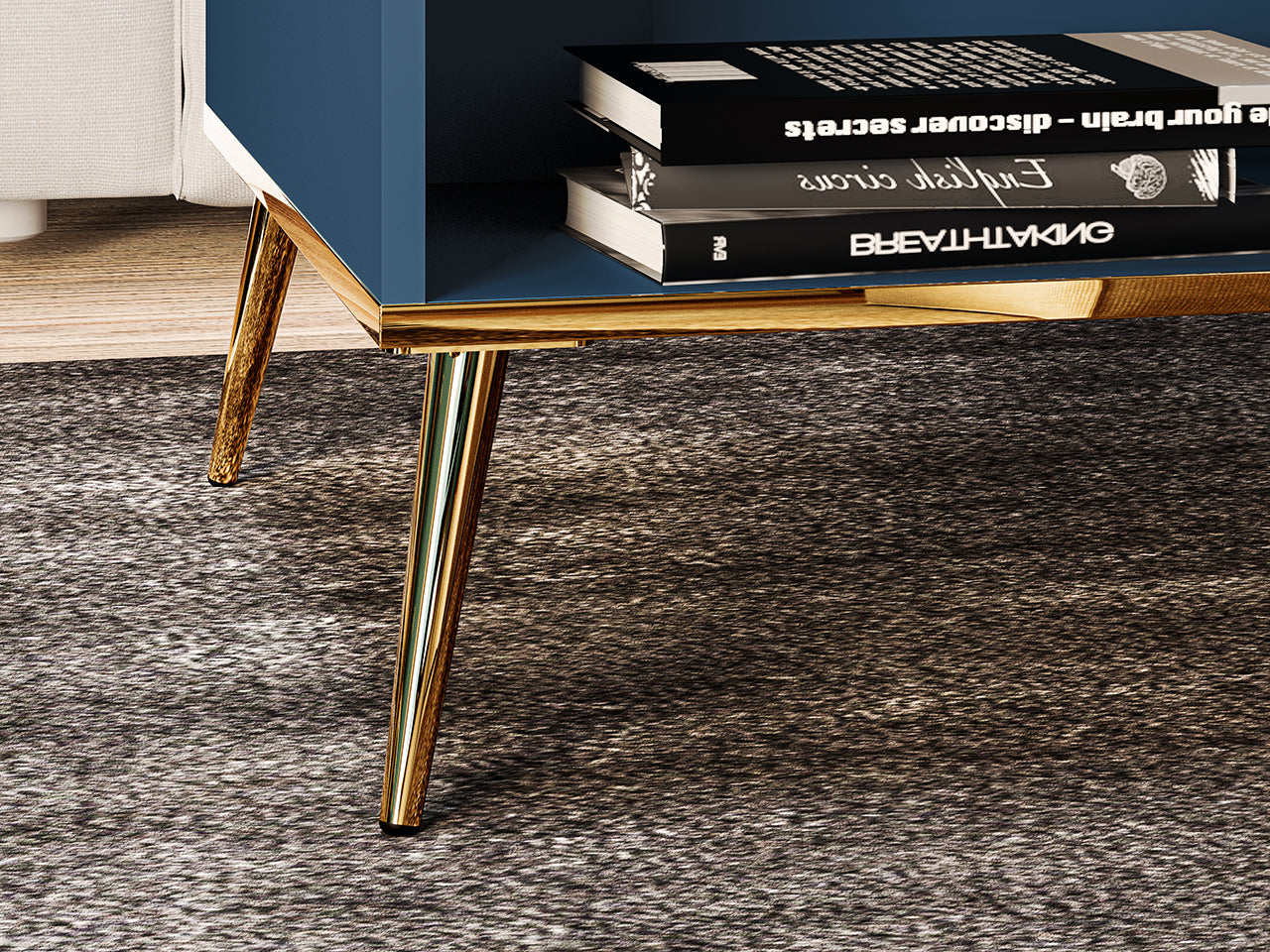 Stolik kawowy Marine złote nóżki półki