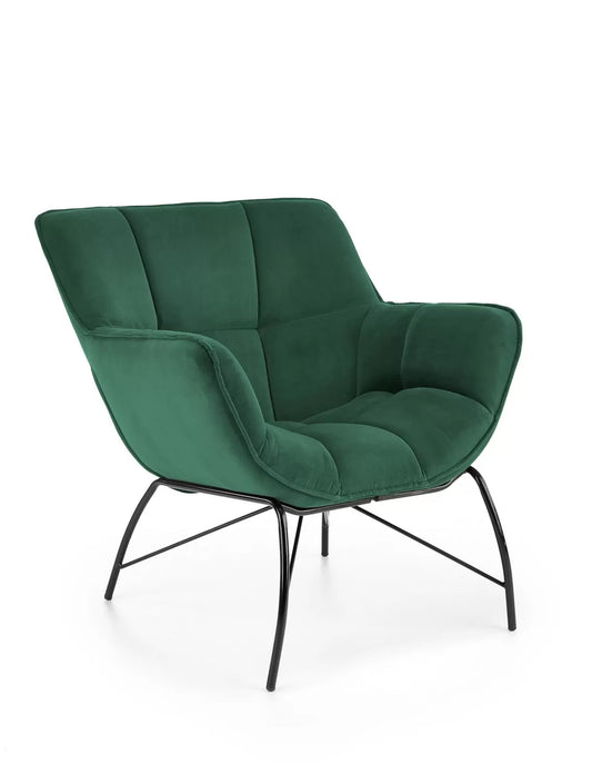 Fotel Fame zielony velvet pikowany