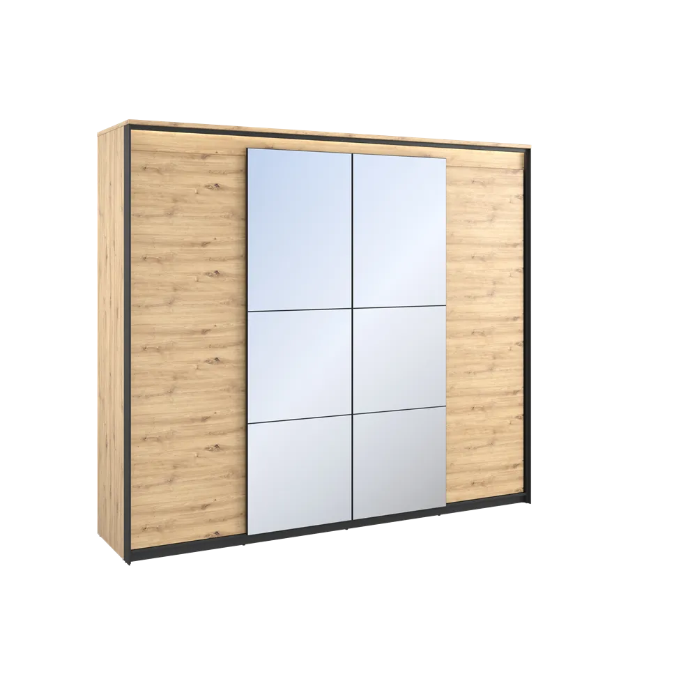 Szafa Quant czterodrzwiowa dąb artisan czarny lustro