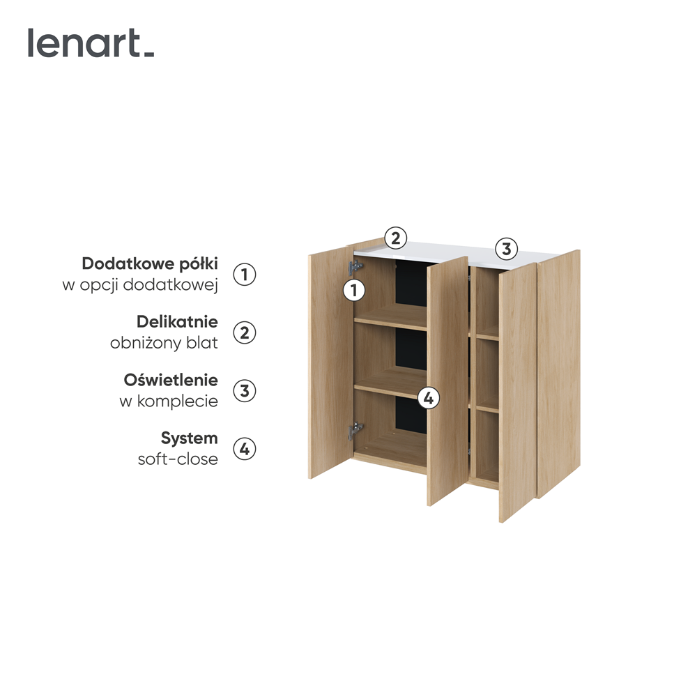 EASY EA-03 - komoda 3d z oświetleniem - dąb scandi/biały połysk