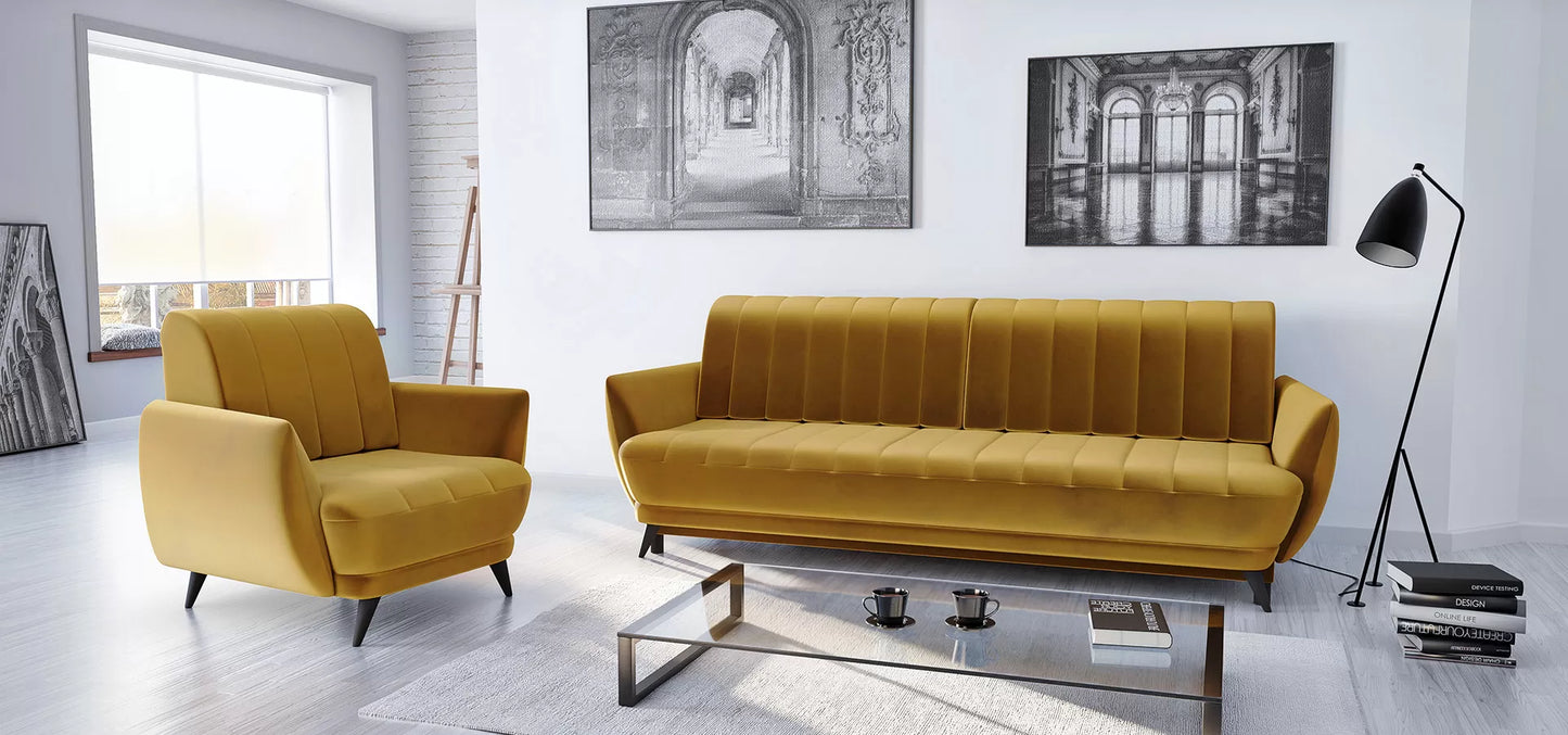 Sofa Roy velvet pikowana musztardowa