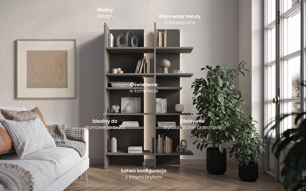 FITT FL-01L - regał lewy z oświetleniem - metalic ciemny/metalic jasny