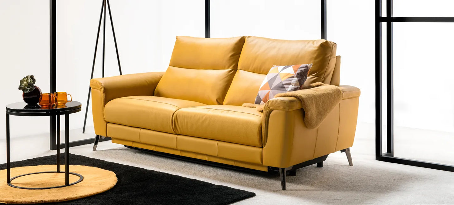 Sofa Verbena zółta skórzana stelaż włoski