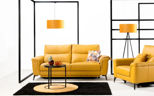 Sofa Verbena zółta skórzana stelaż włoski