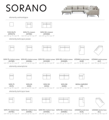 Narożnik Sorano nowoczesny beż metalowe nogi