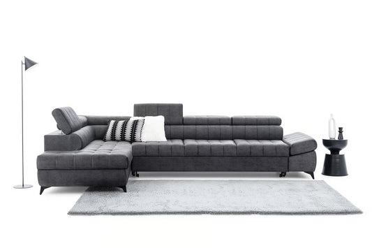 Narożnik Valoris Max iz funkcją spania lewostronny - grafitowy welur hydrofobowy Zetta 305