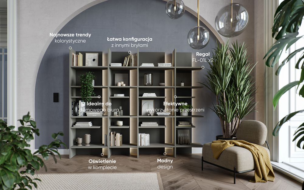 FITT FL-01L - regał lewy z oświetleniem - metalic ciemny/metalic jasny