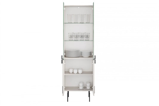 Witryna Malmi 60 cashmere crema bianca oszklona czarne nogi