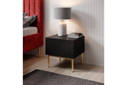 Szafki nocne Nicole zestaw 2 sztuki czarny mat złote nóżki