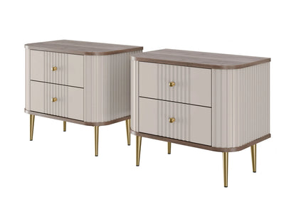 Szafki nocne Vesper cashmere złote detale orzechowy blat