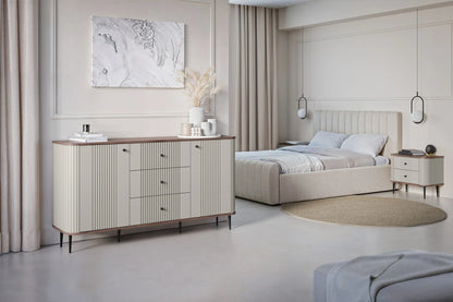 Szafki nocne Vesper cashmere czarne detale orzechowy blat