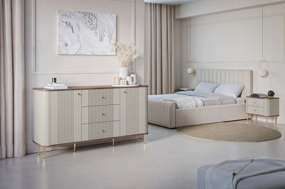 Szafki nocne Vesper cashmere złote detale orzechowy blat