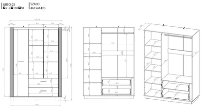 Szafa Urso trzydrzwiowa dąb craft czerń lustro